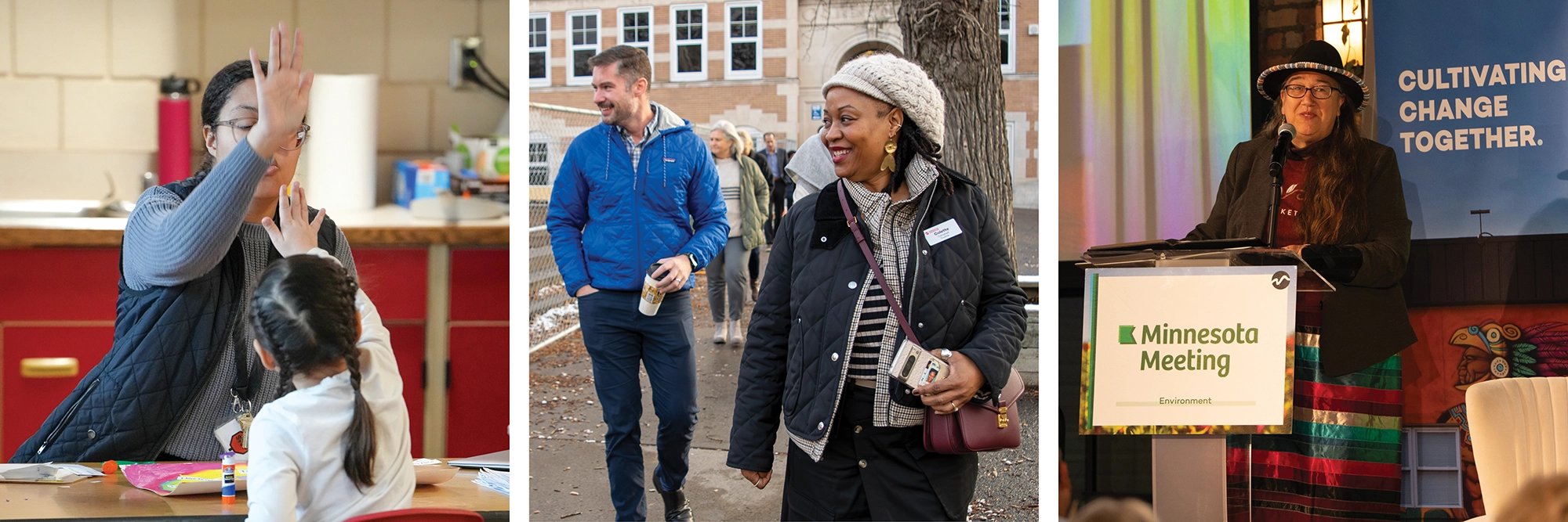 three photos illustrating our 2024 work in education, economic mobility, and the environment