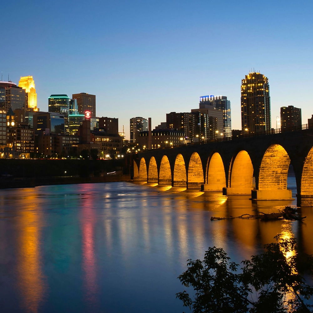 Minneapolis skyline by the Mississippi River